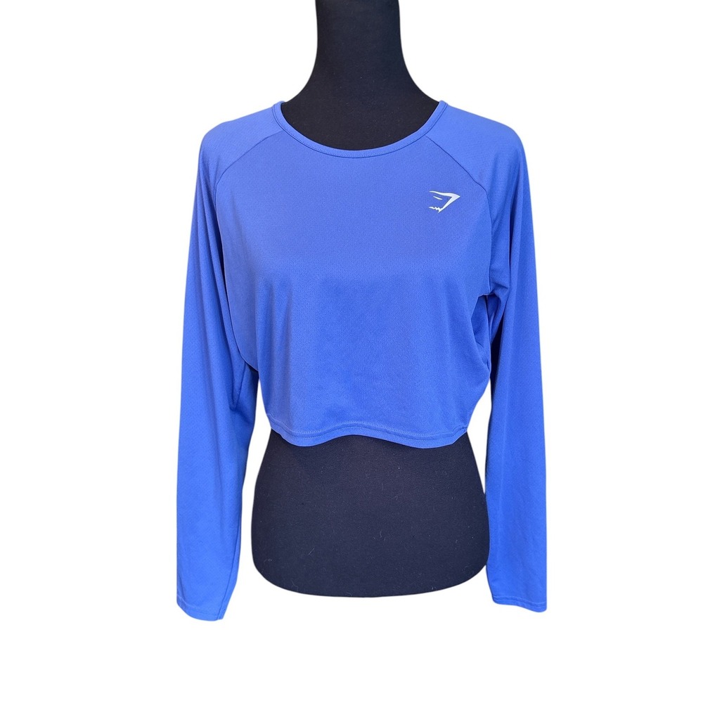 Gymshark Training Long Sleeve Crop Top in Barbell Blue, XL, Athletic,Performance